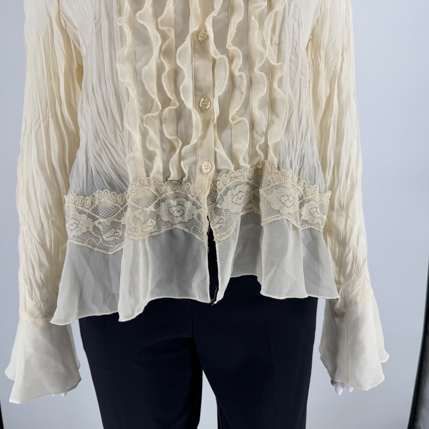 Vintage 2000s Separates by New York City Design Co Ruffle & Lace Sheer Blouse -M