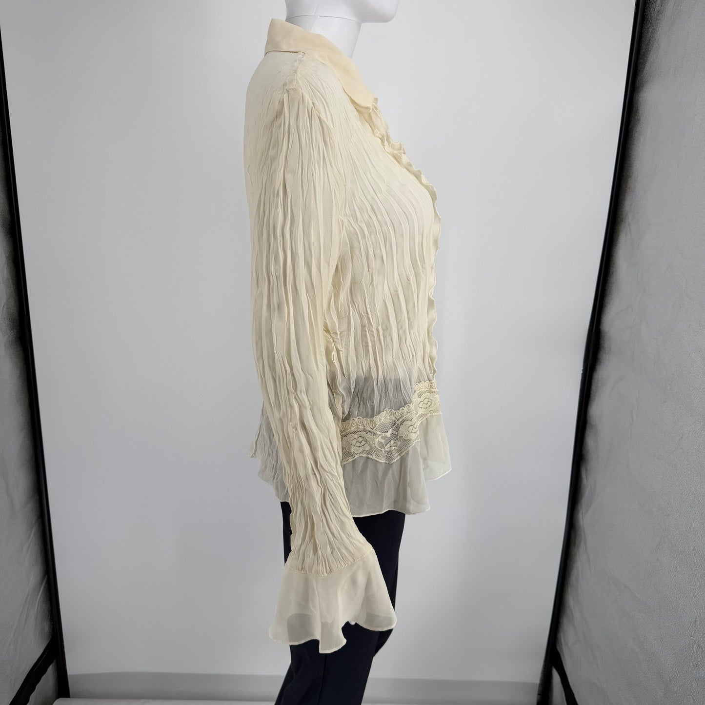 Vintage 2000s Separates by New York City Design Co Ruffle & Lace Sheer Blouse -M