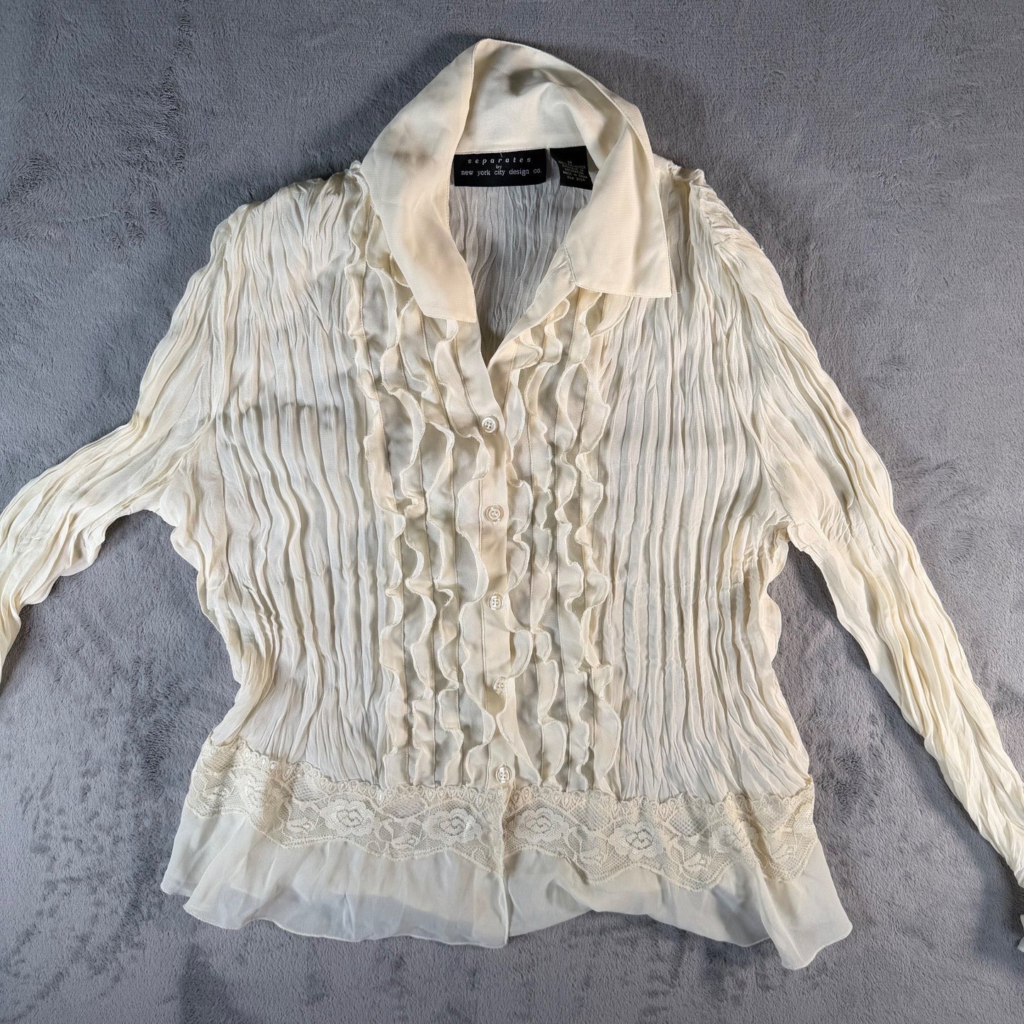 Vintage 2000s Separates by New York City Design Co Ruffle & Lace Sheer Blouse -M