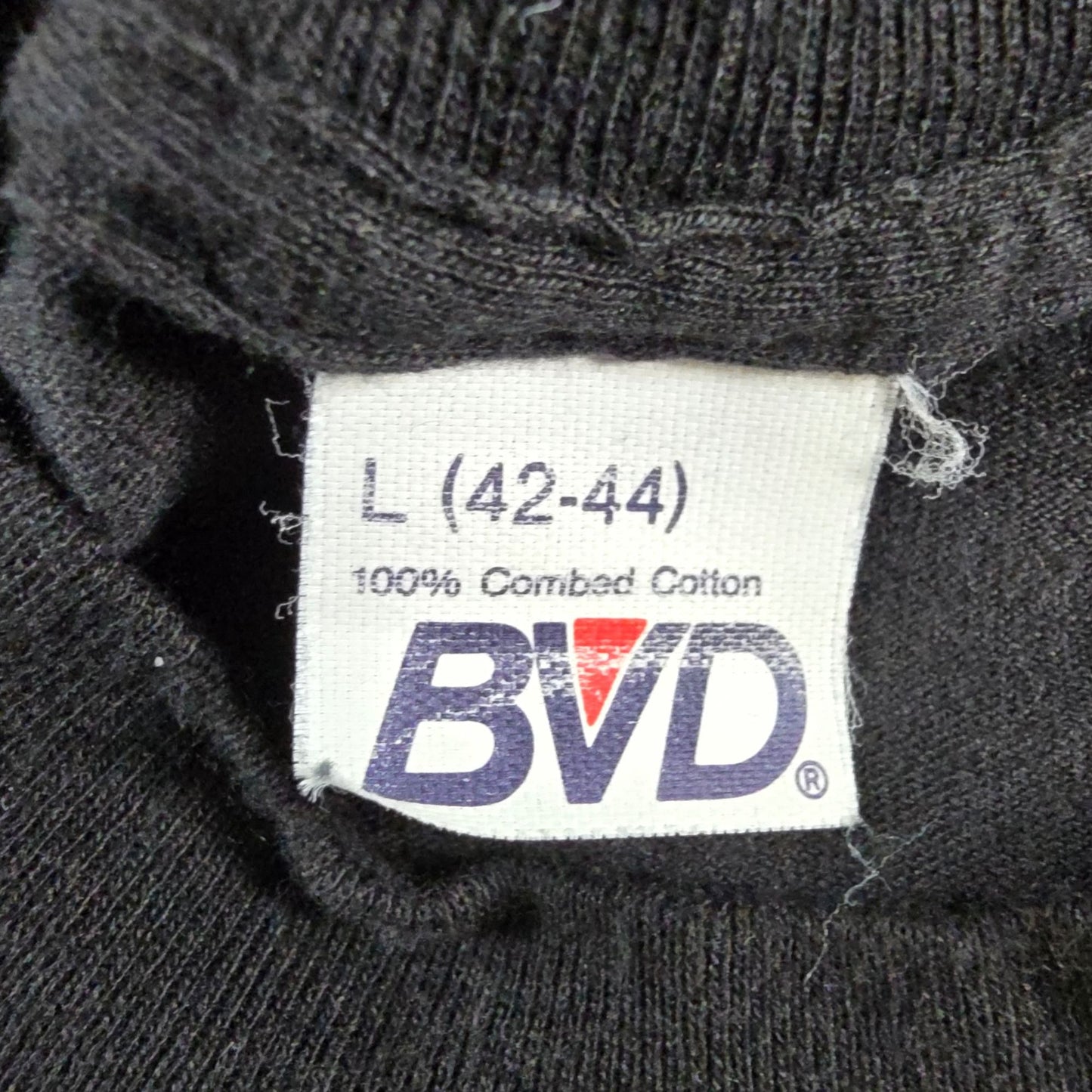 Vintage Late 1980s BVD Black Blank Cotton Selvedge Pocket Tee T-Shirt (S)