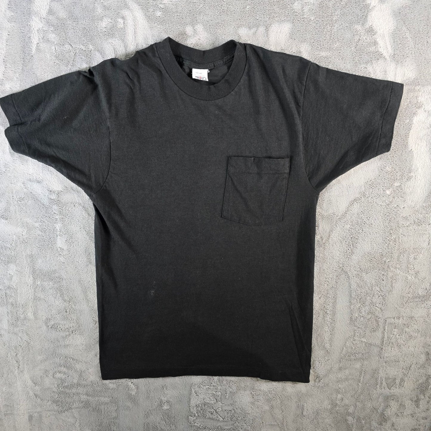 Vintage Late 1980s BVD Black Blank Cotton Selvedge Pocket Tee T-Shirt (S)