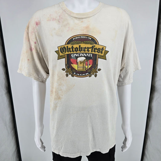 Thrashed Early 2010s Gildan Cincinnati Oktoberfest Premium Lager T-Shirt (2XL)