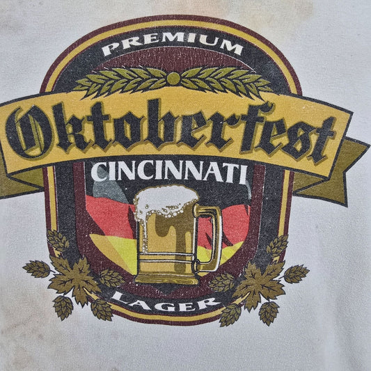 Thrashed Early 2010s Gildan Cincinnati Oktoberfest Premium Lager T-Shirt (2XL)