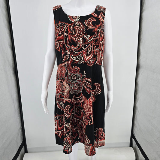 Vintage Y2K Studio I Petite Black and Red Paisley Sleeveless Dress (Size 10P)