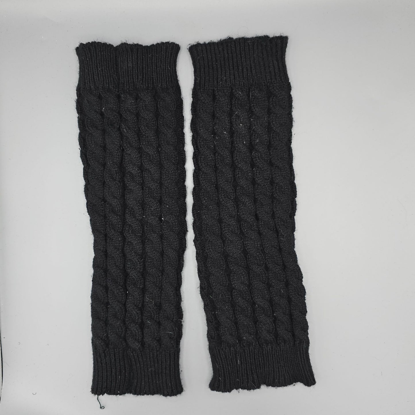 Vintage 1980s Unbranded Black Cable-Knit Ribbed Cuff Leg Warmers Set (OS)