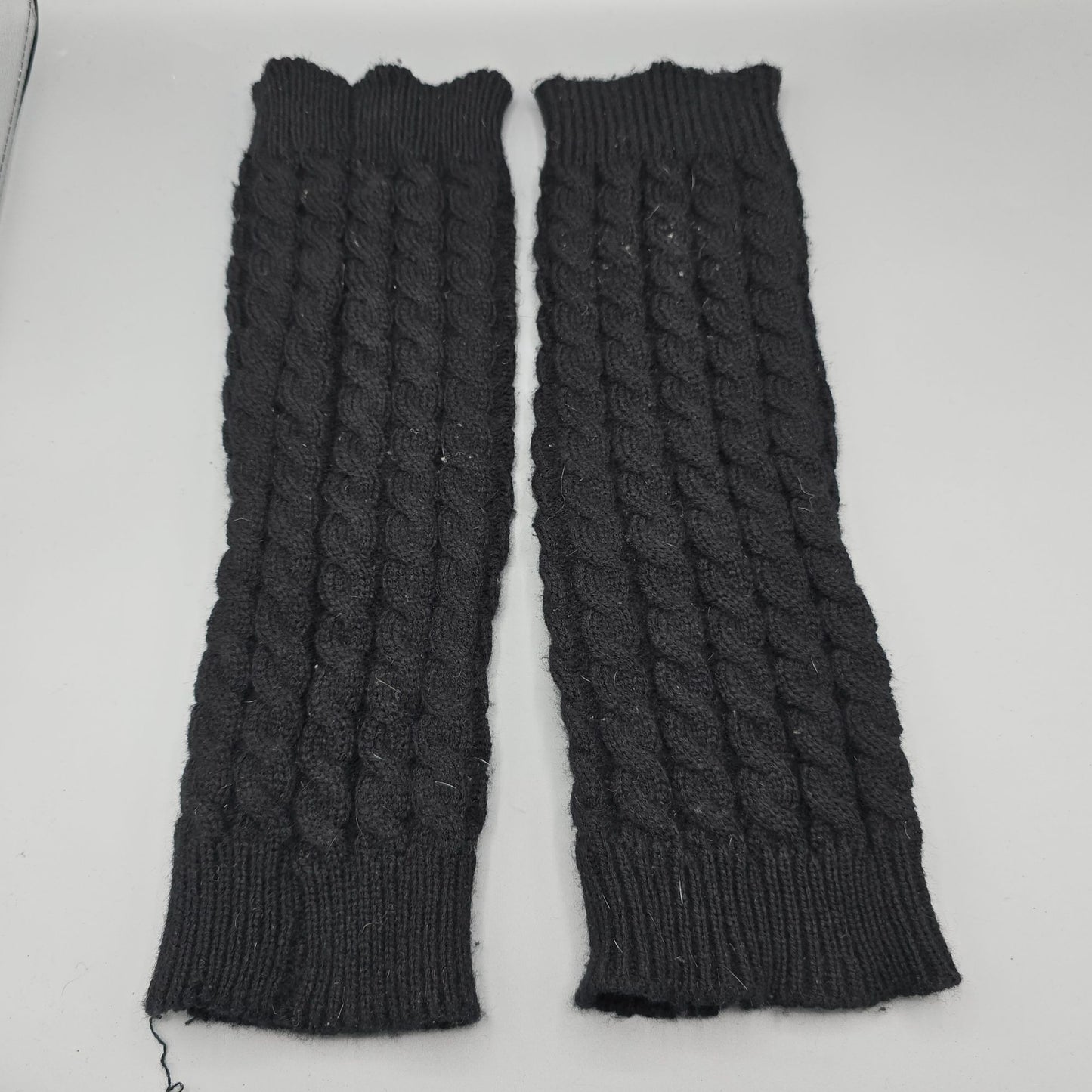 Vintage 1980s Unbranded Black Cable-Knit Ribbed Cuff Leg Warmers Set (OS)