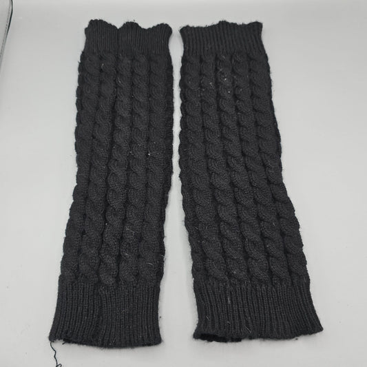 Vintage 1980s Unbranded Black Cable-Knit Ribbed Cuff Leg Warmers Set (OS)