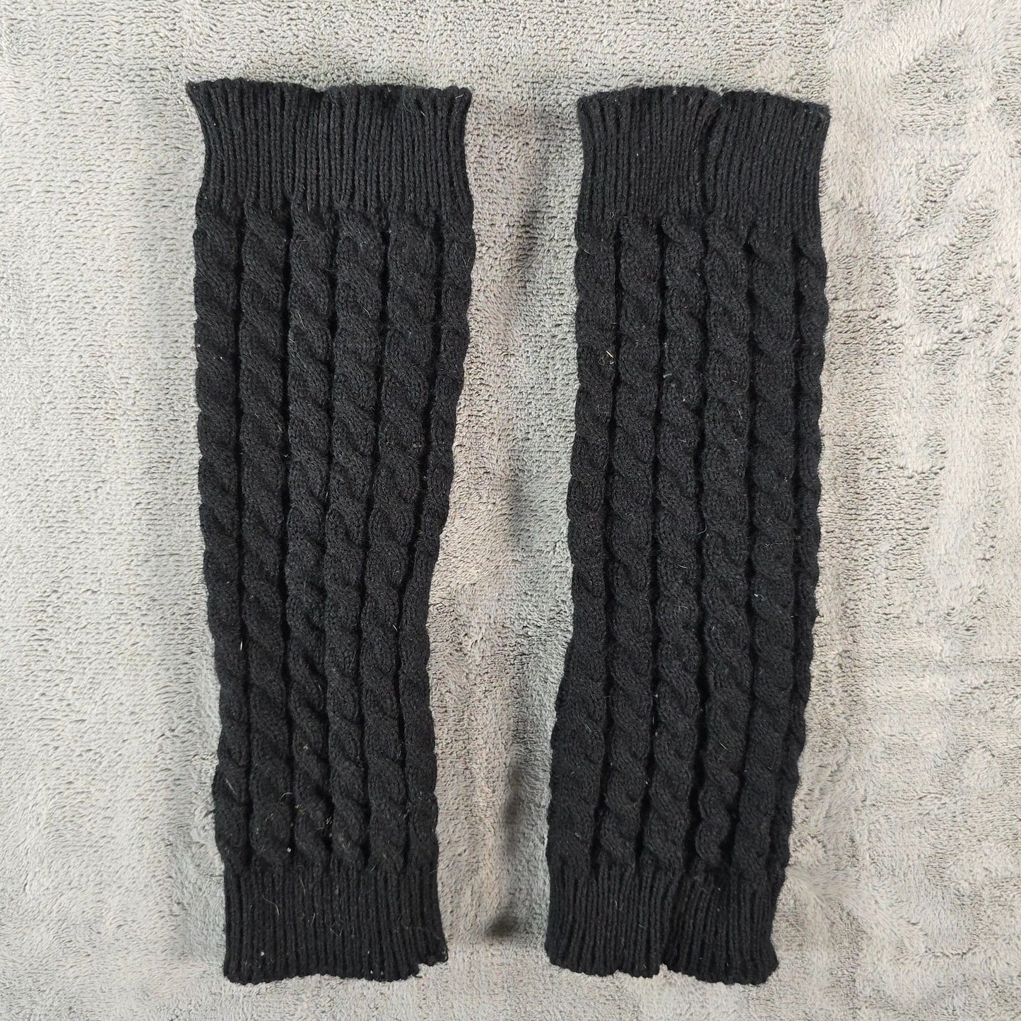 Vintage 1980s Unbranded Black Cable-Knit Ribbed Cuff Leg Warmers Set (OS)