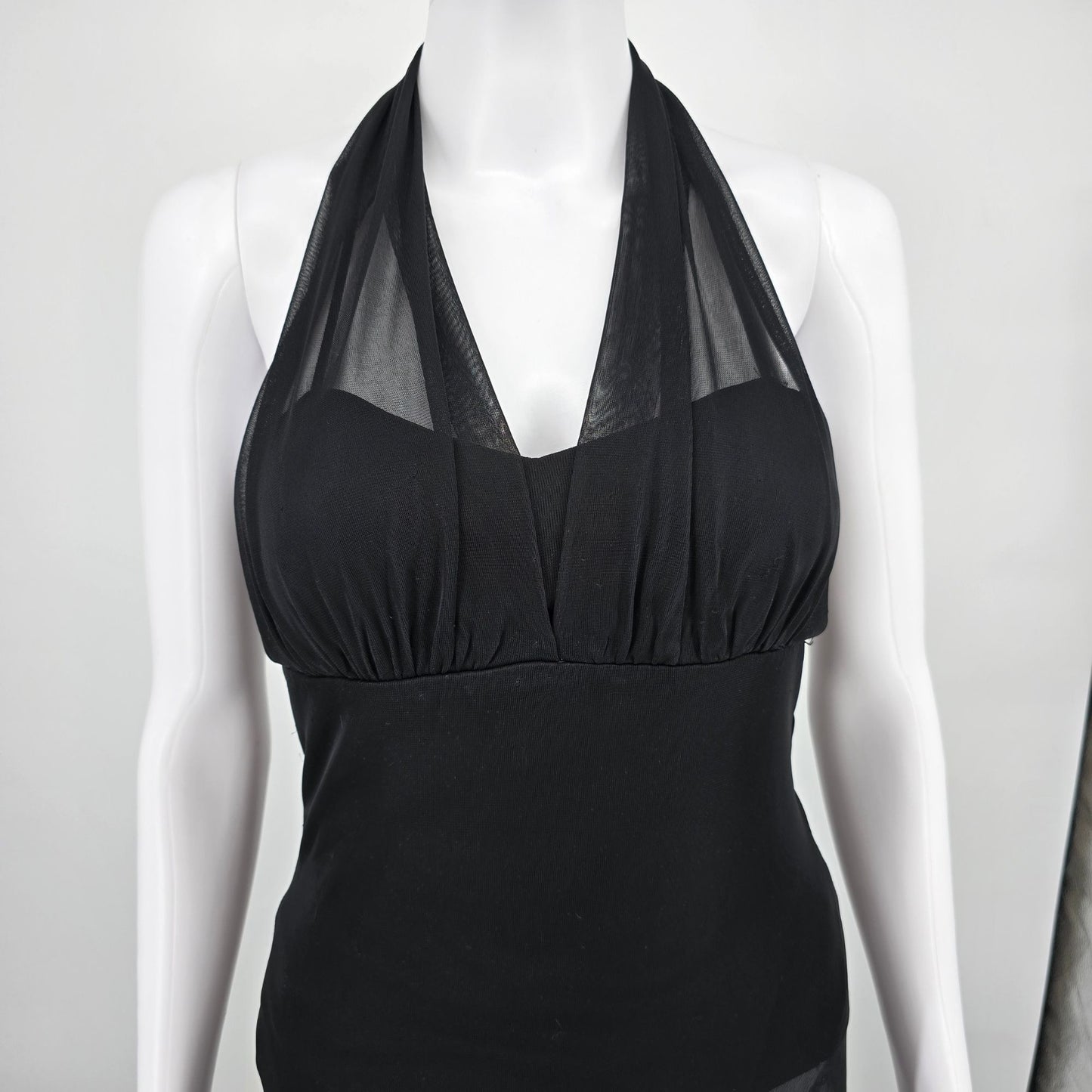Vintage Y2K Taboo Clubwear Black Sheer Mesh Marilyn-Style Halter Dress (S)