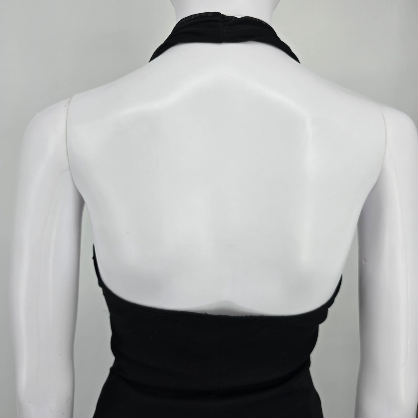 Vintage Y2K Taboo Clubwear Black Sheer Mesh Marilyn-Style Halter Dress (S)