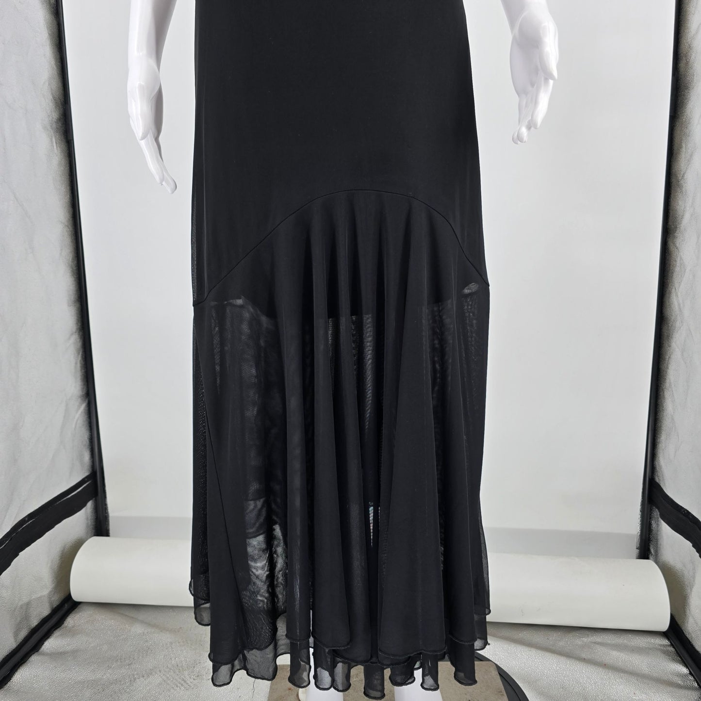 Vintage Y2K Taboo Clubwear Black Sheer Mesh Marilyn-Style Halter Dress (S)