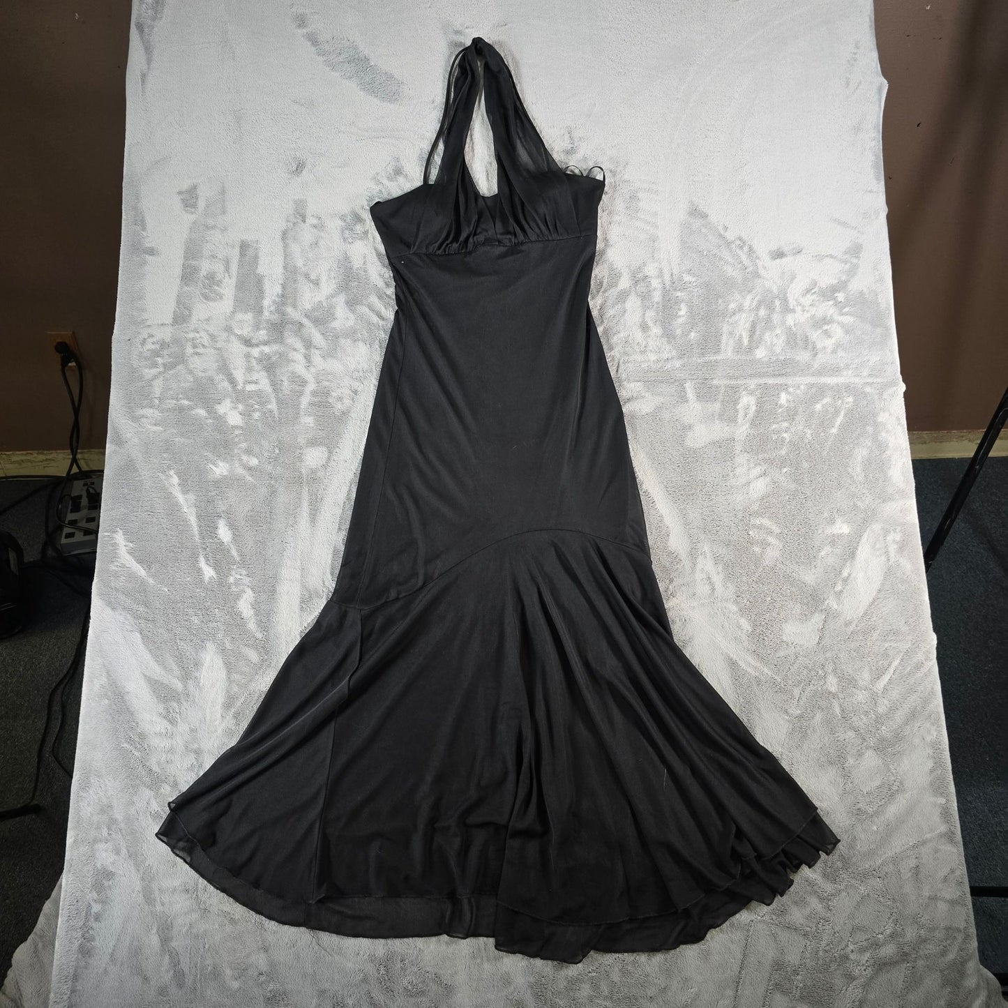 Vintage Y2K Taboo Clubwear Black Sheer Mesh Marilyn-Style Halter Dress (S)