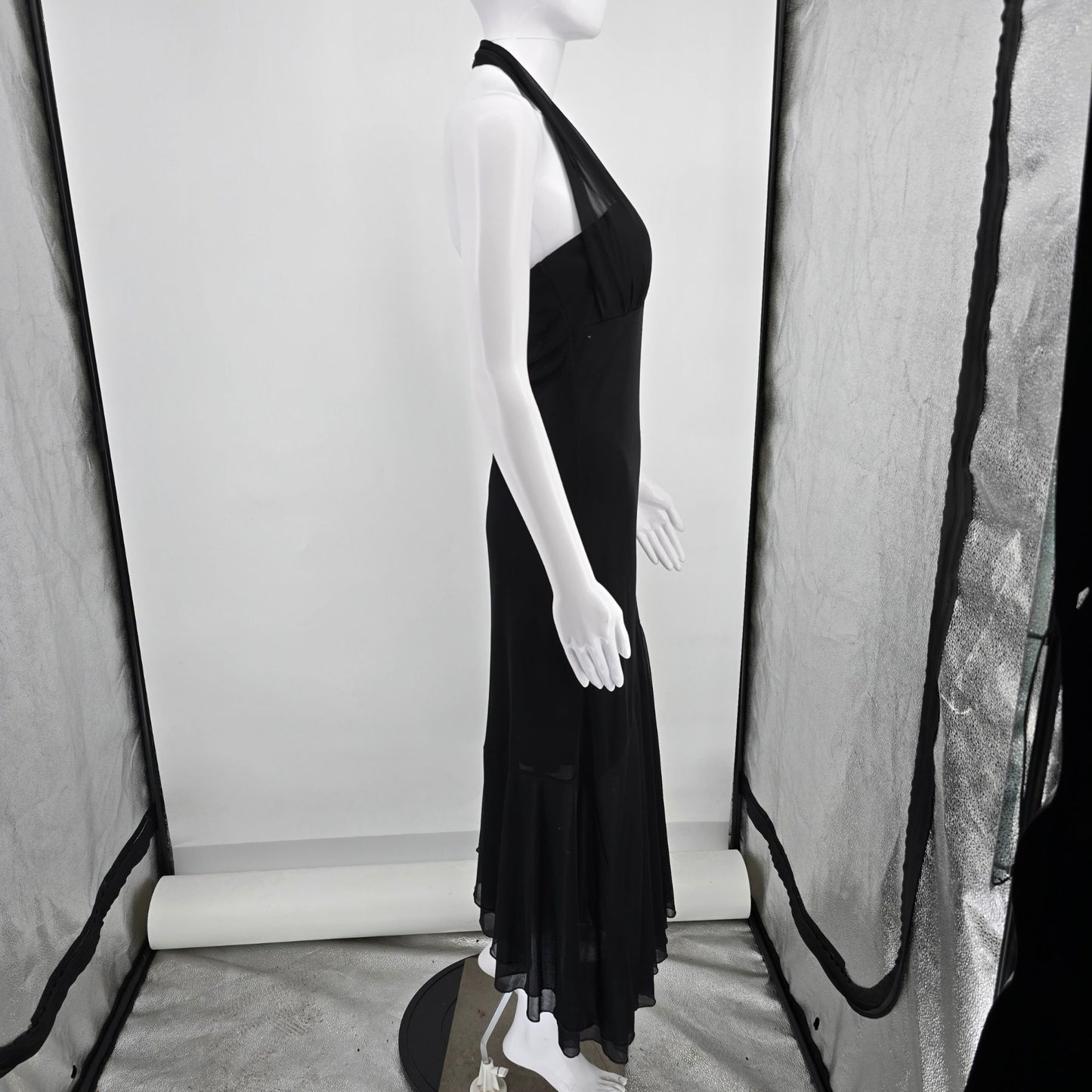 Vintage Y2K Taboo Clubwear Black Sheer Mesh Marilyn-Style Halter Dress (S)