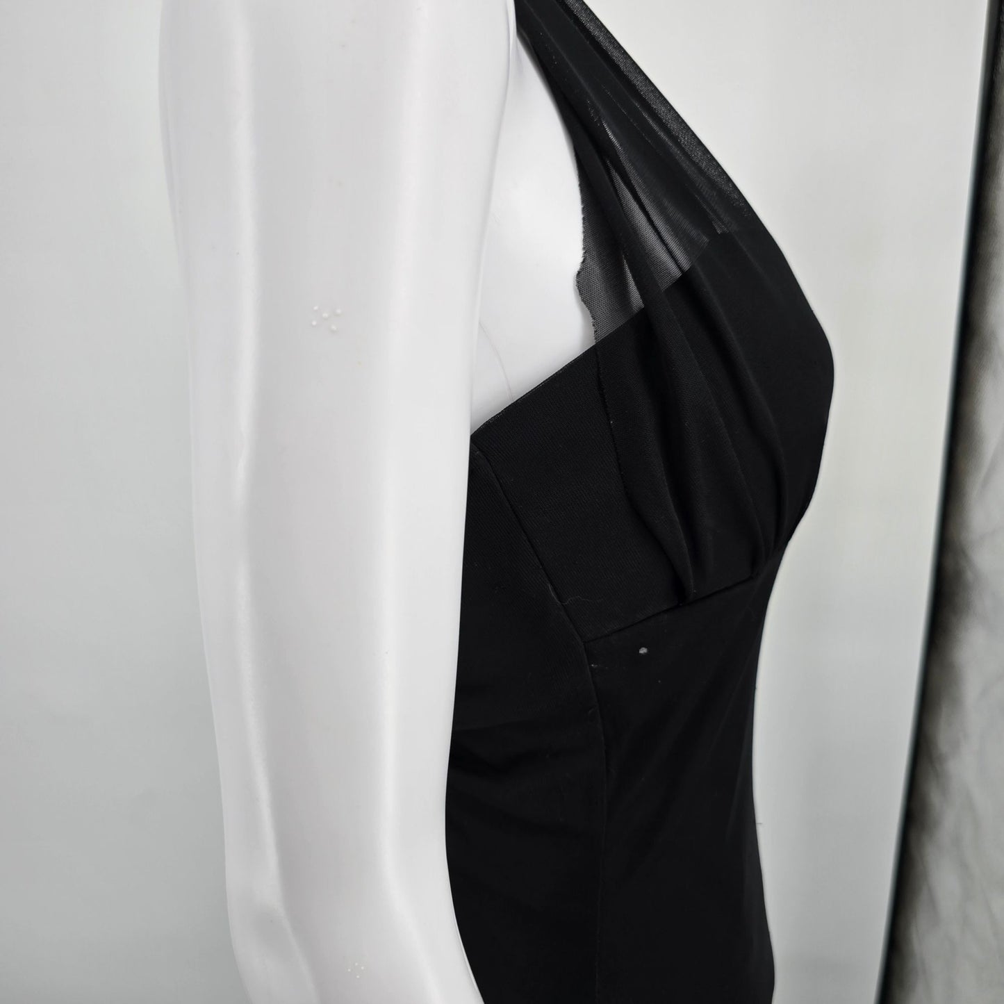 Vintage Y2K Taboo Clubwear Black Sheer Mesh Marilyn-Style Halter Dress (S)
