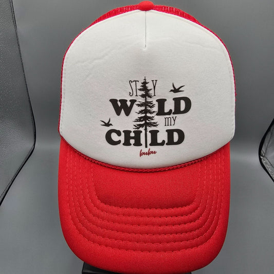 Bubu Stay Wild My Child Red & White Mesh Back Adjustable Kids' Trucker Hat