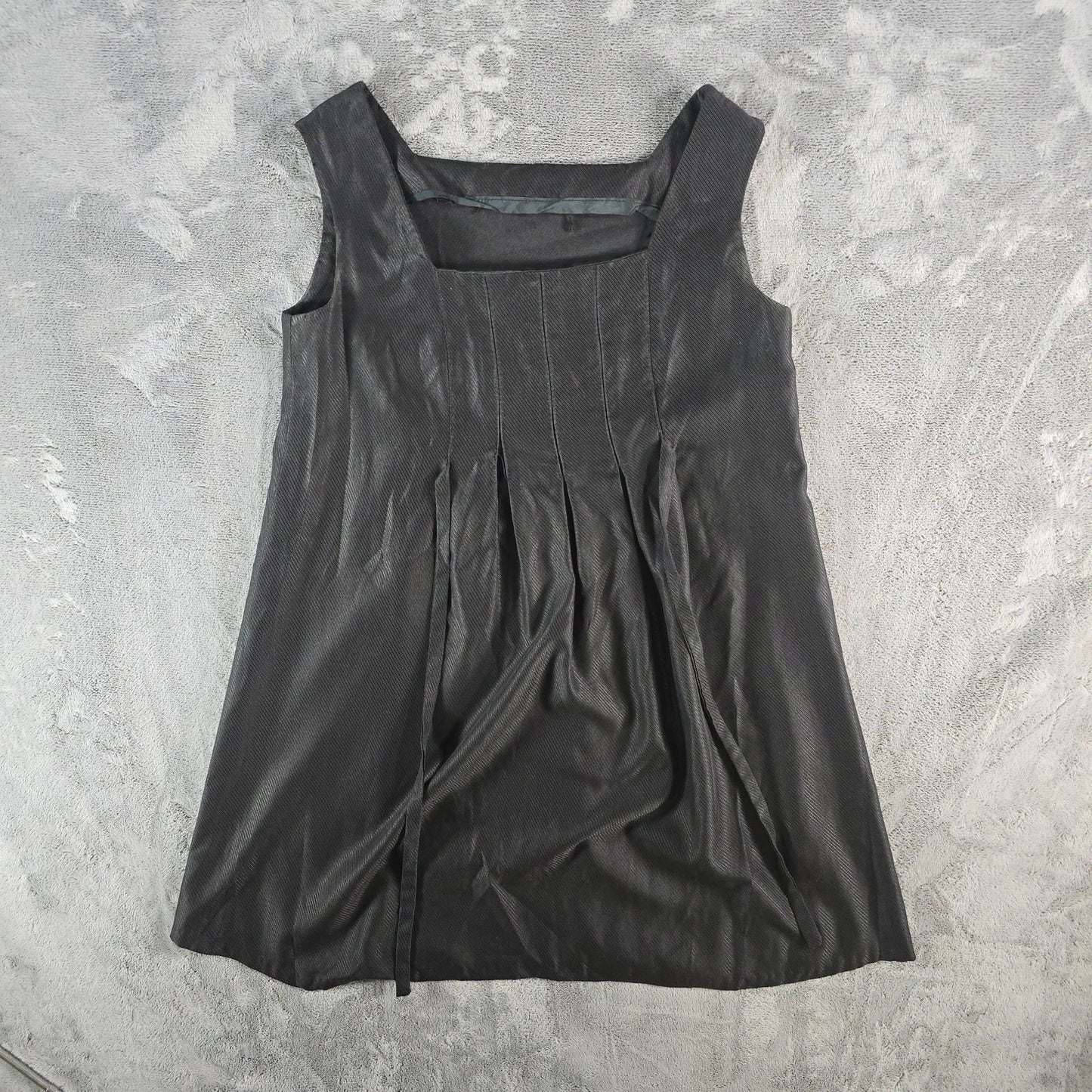 Vintage 1960s Black Sleeveless Square Neck Pleated Babydoll Mini Dress (M)