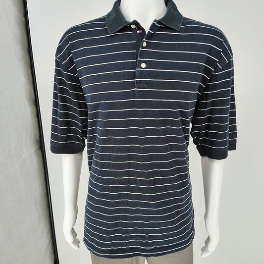 Tommy Hilfiger Golf 2006 Black and White Striped Three Button Polo (XL)