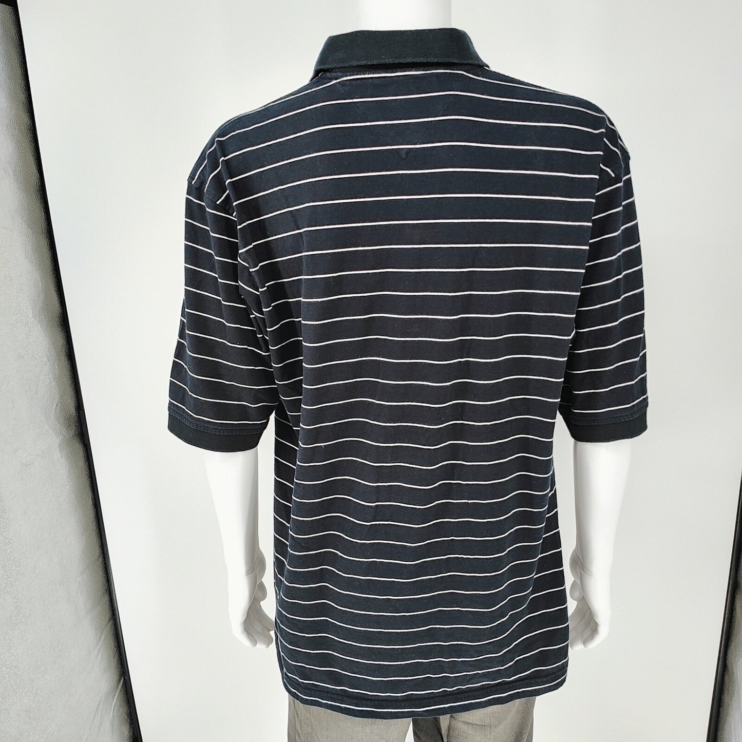 Tommy Hilfiger Golf 2006 Black and White Striped Three Button Polo (XL)