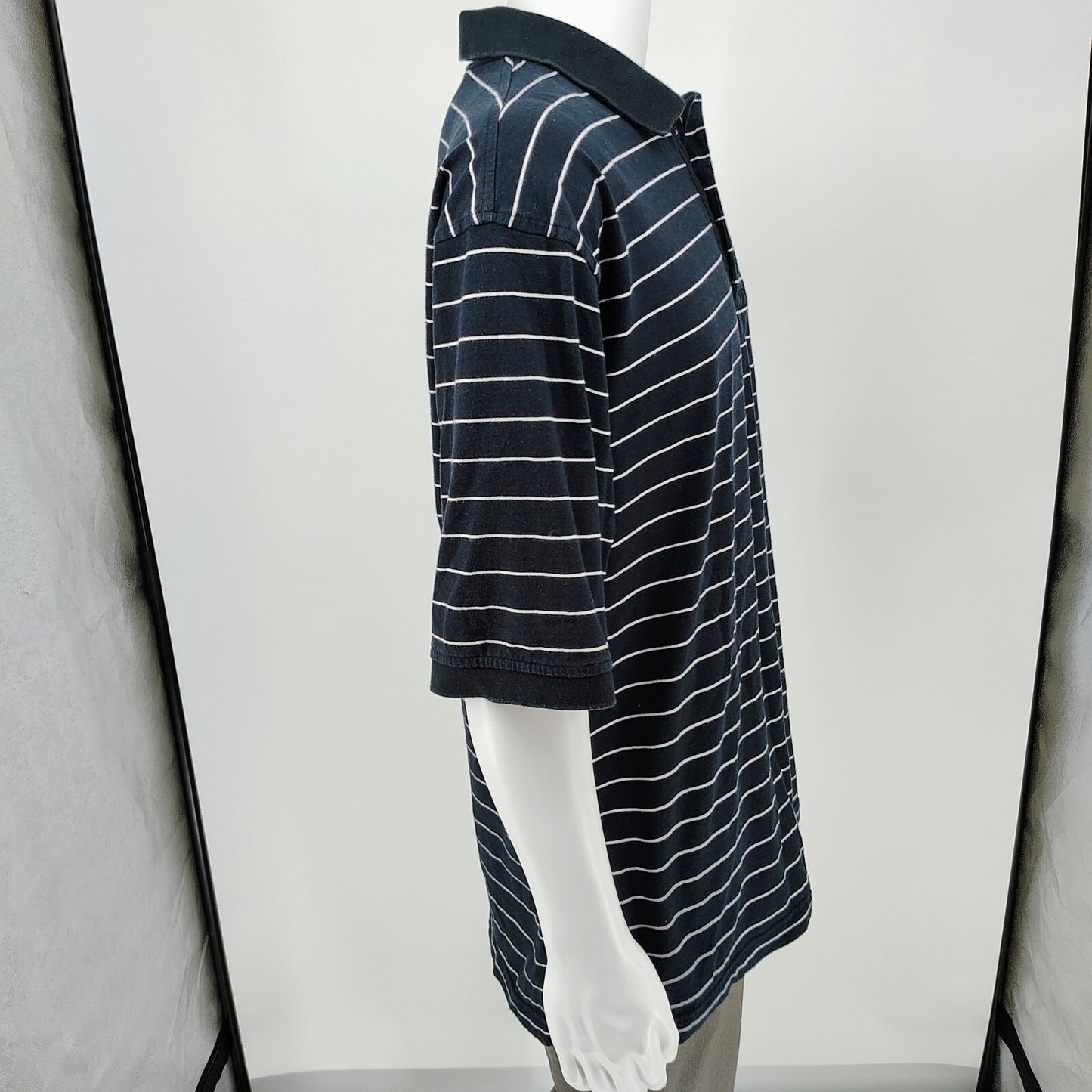 Tommy Hilfiger Golf 2006 Black and White Striped Three Button Polo (XL)