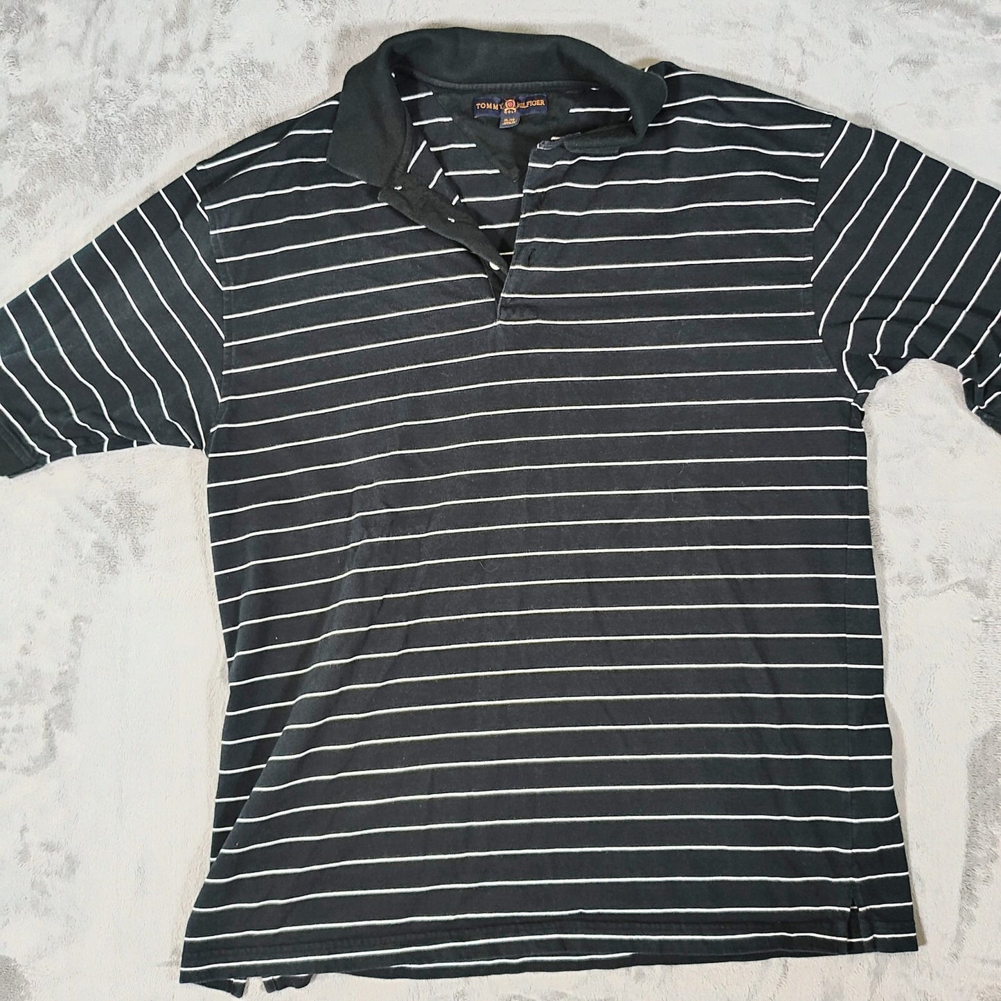 Tommy Hilfiger Golf 2006 Black and White Striped Three Button Polo (XL)