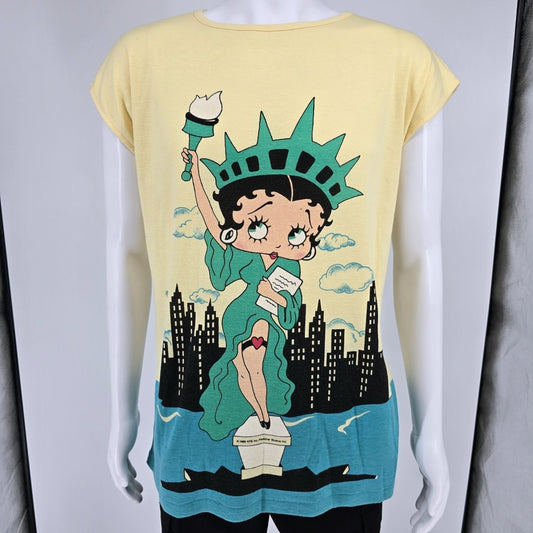 Vintage 1980s B.J. Frog Betty Boop Statute of Liberty All Over Print T-Shirt (L)
