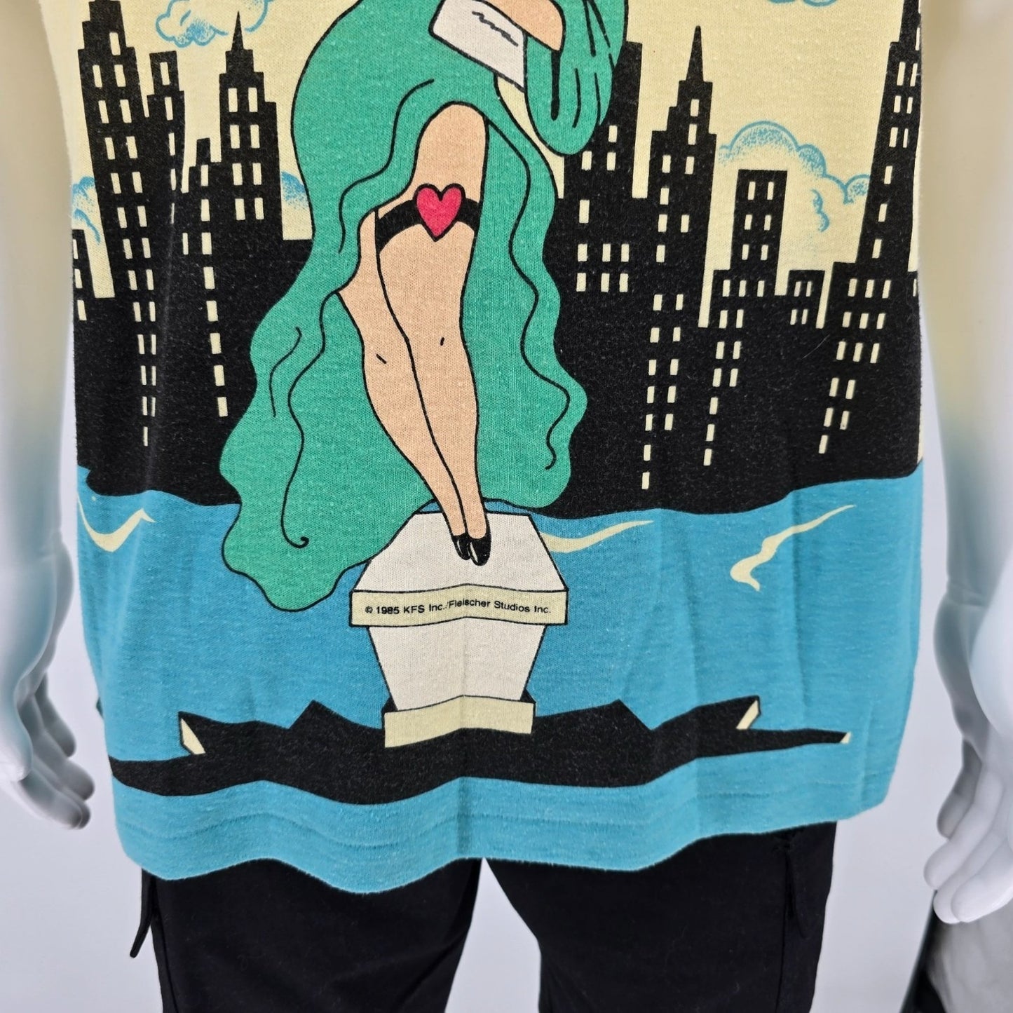 Vintage 1980s B.J. Frog Betty Boop Statute of Liberty All Over Print T-Shirt (L)