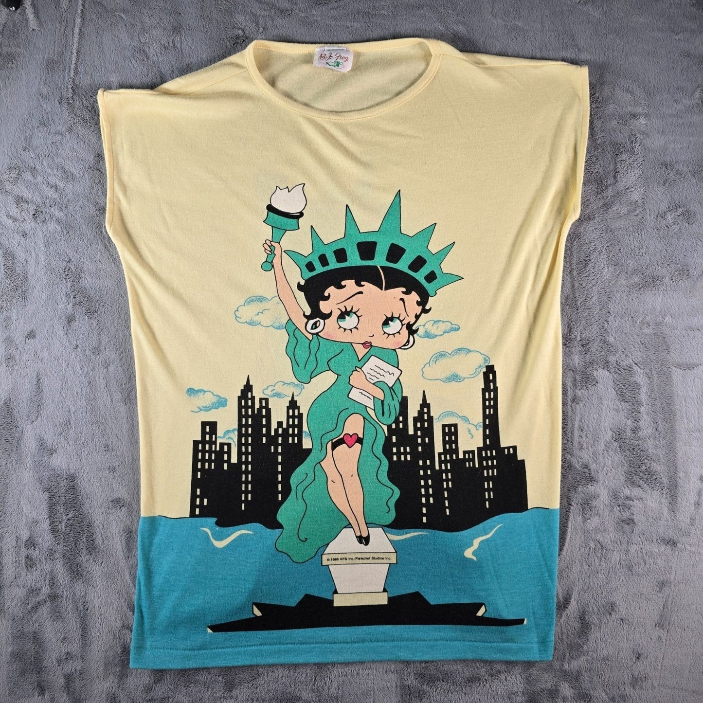 Vintage 1980s B.J. Frog Betty Boop Statute of Liberty All Over Print T-Shirt (L)
