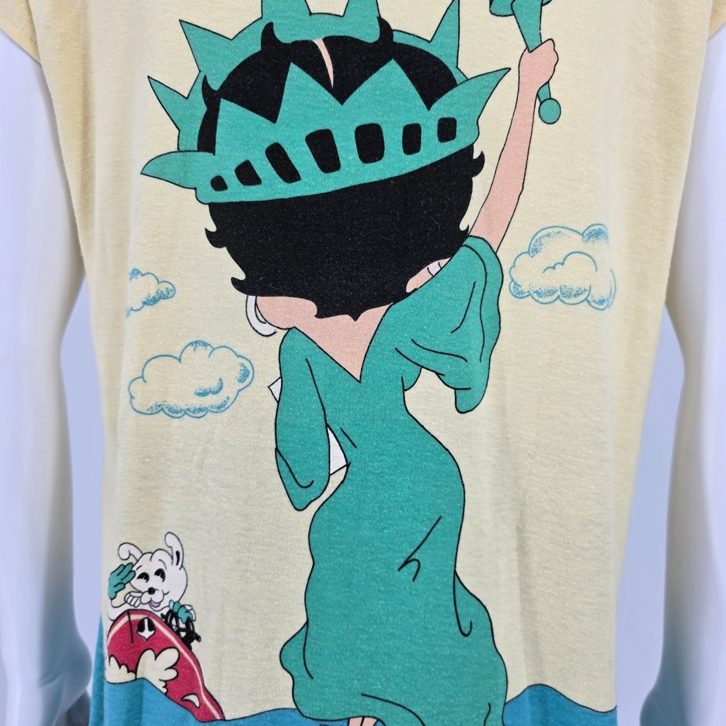 Vintage 1980s B.J. Frog Betty Boop Statute of Liberty All Over Print T-Shirt (L)