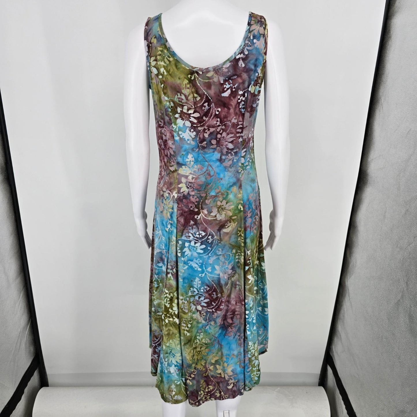 Vintage Y2K Norm Thompson Rayon Batik Button-Front Sleeveless Travel Dress (S)