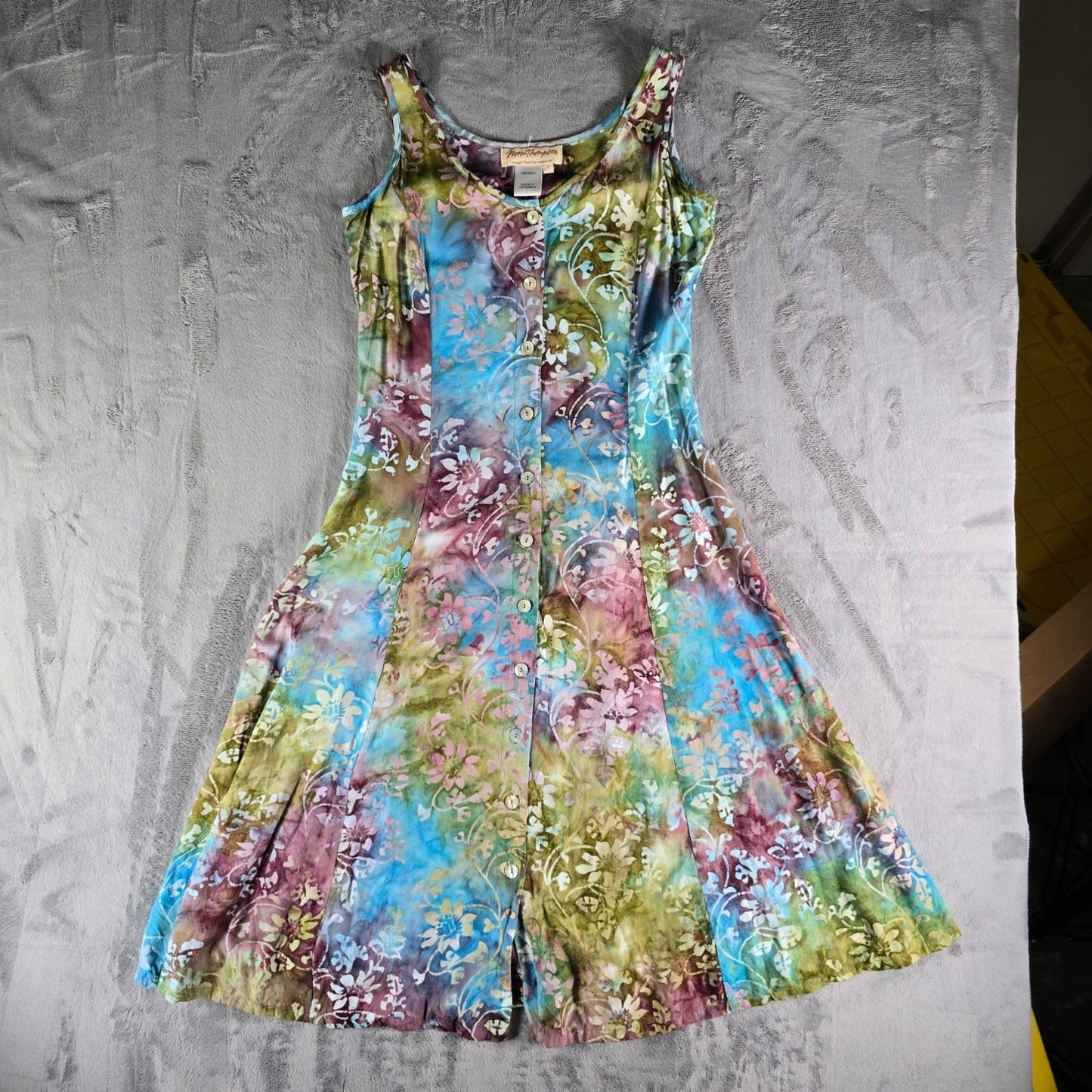 Vintage Y2K Norm Thompson Rayon Batik Button-Front Sleeveless Travel Dress (S)