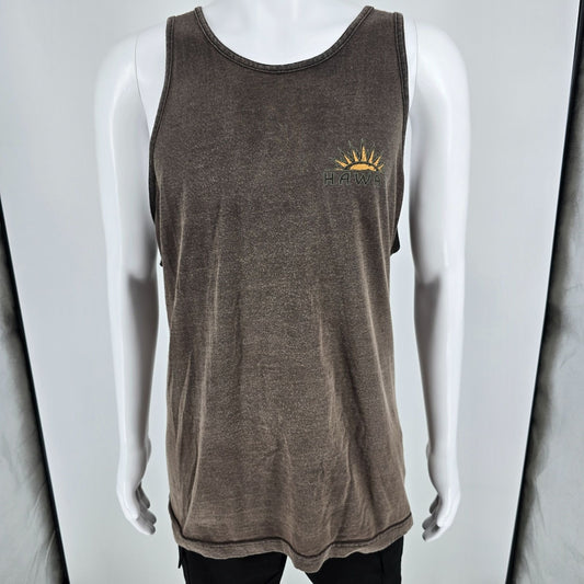 Vintage Y2K AAA Hawaiian Island Map Faded Brown Tourist Souvenir Tank Top (2XL)