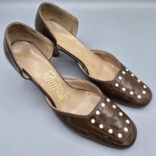 Vintage 1960s Troylings by Seymour Troy Patent d'Orsay Mod Stud Pumps (7.5B)
