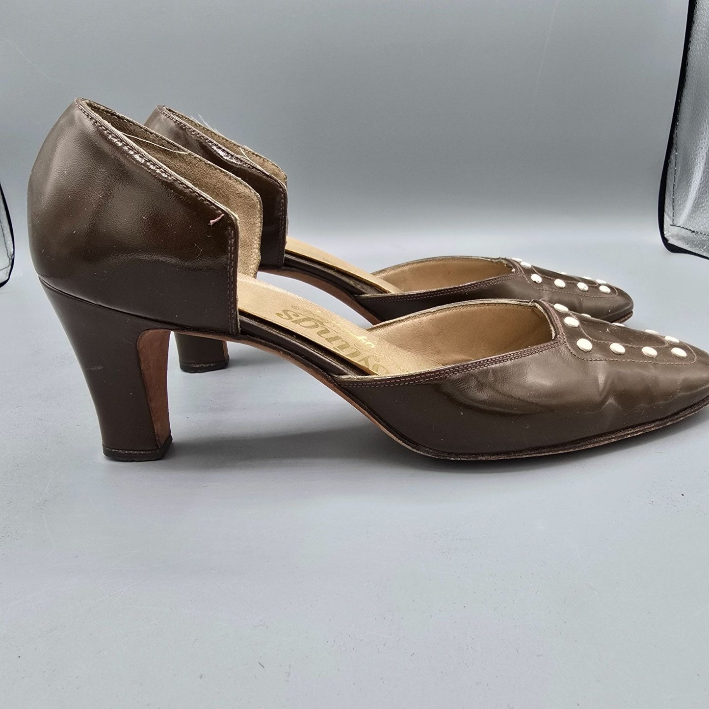 Vintage 1960s Troylings by Seymour Troy Patent d'Orsay Mod Stud Pumps (7.5B)