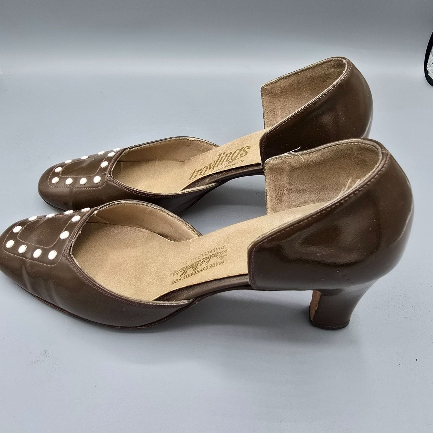 Vintage 1960s Troylings by Seymour Troy Patent d'Orsay Mod Stud Pumps (7.5B)