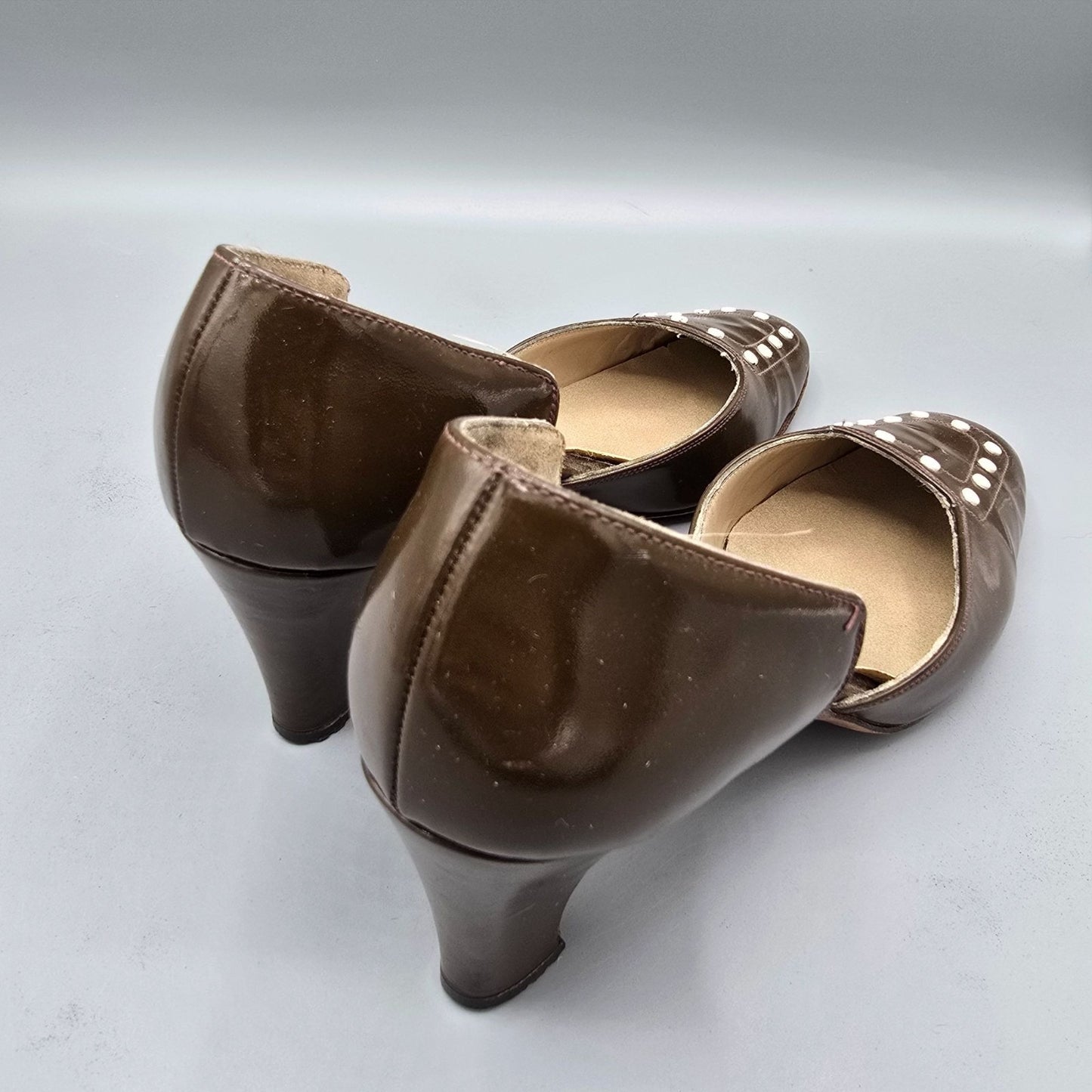 Vintage 1960s Troylings by Seymour Troy Patent d'Orsay Mod Stud Pumps (7.5B)