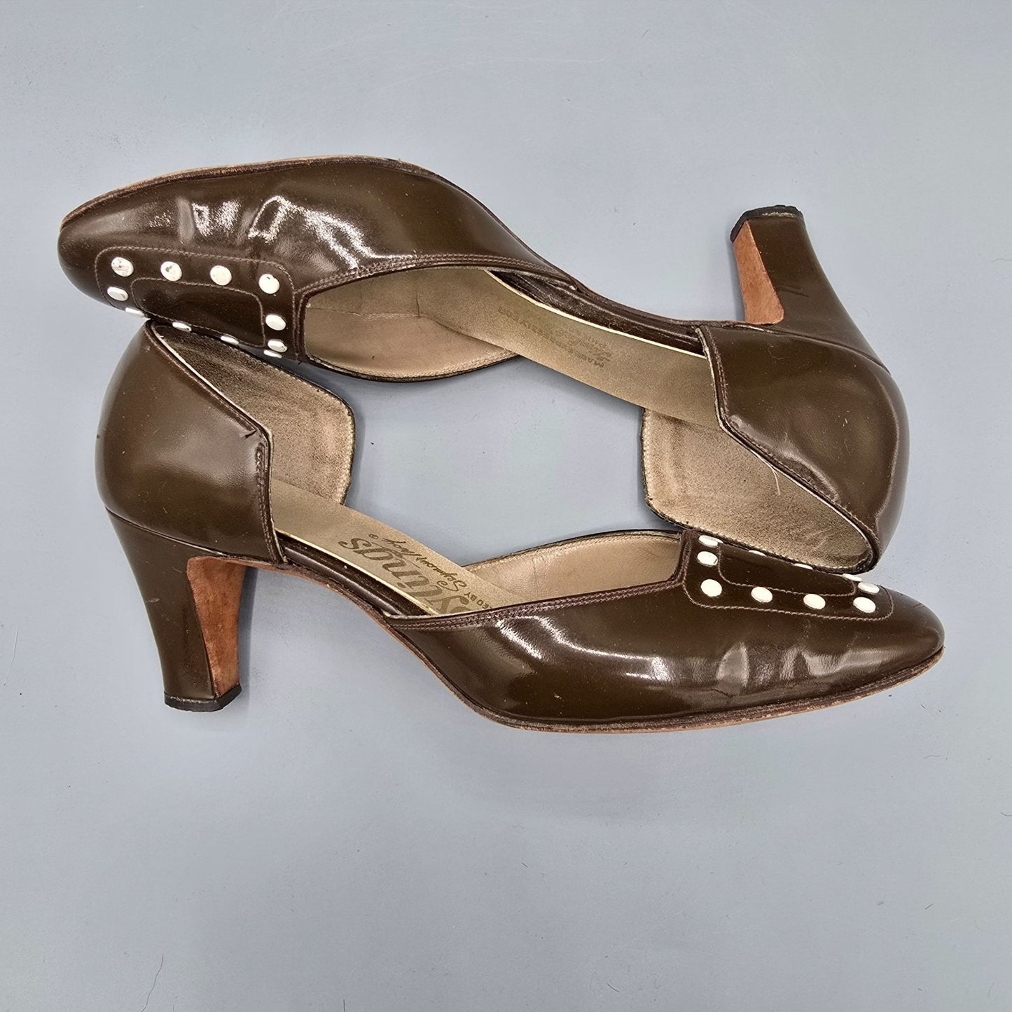 Vintage 1960s Troylings by Seymour Troy Patent d'Orsay Mod Stud Pumps (7.5B)