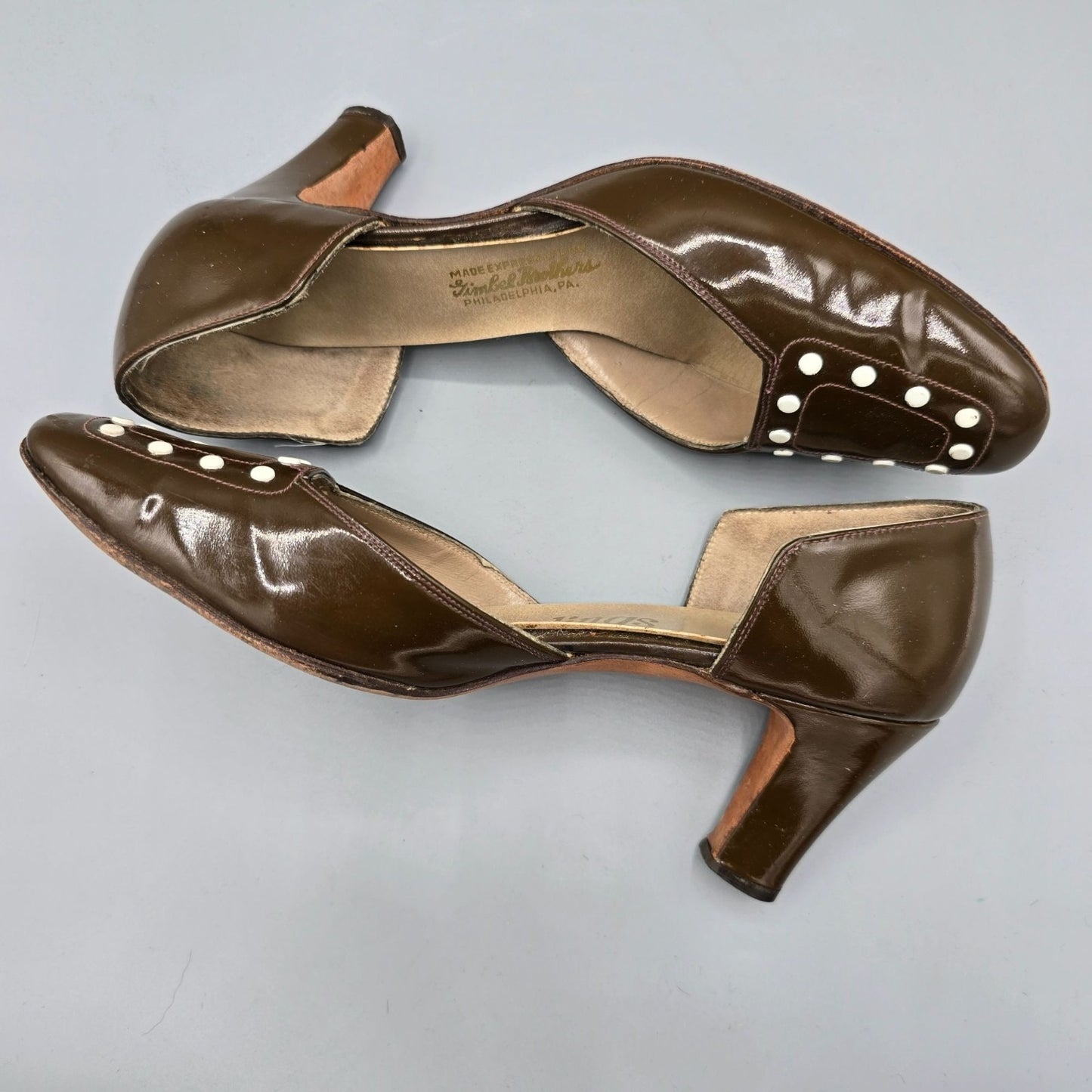 Vintage 1960s Troylings by Seymour Troy Patent d'Orsay Mod Stud Pumps (7.5B)