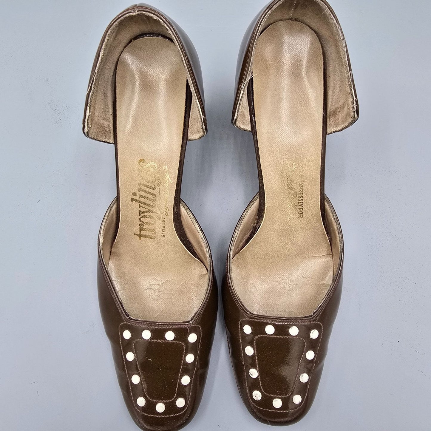 Vintage 1960s Troylings by Seymour Troy Patent d'Orsay Mod Stud Pumps (7.5B)