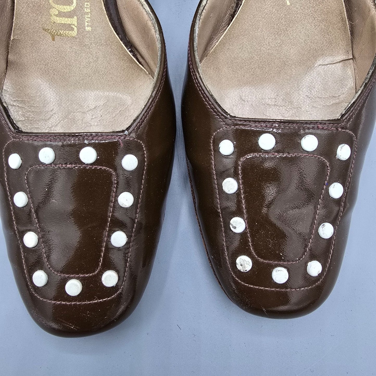 Vintage 1960s Troylings by Seymour Troy Patent d'Orsay Mod Stud Pumps (7.5B)