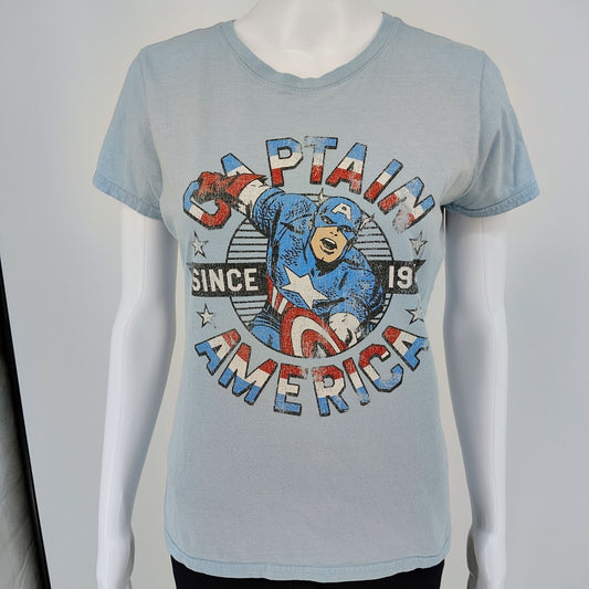 Marvel Captain America "Since 1941" Distressed Logo Light Blue T-Shirt (S)