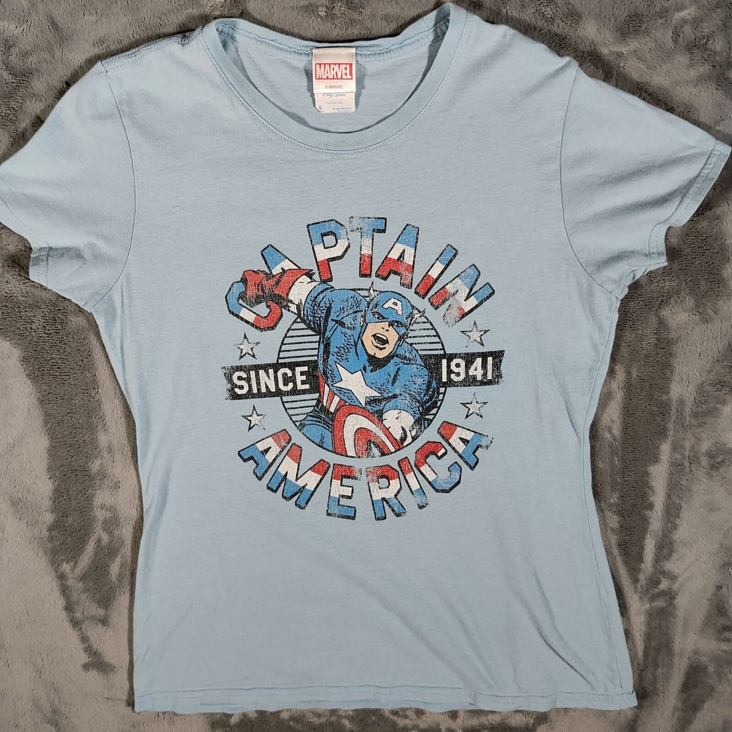 Marvel Captain America "Since 1941" Distressed Logo Light Blue T-Shirt (S)