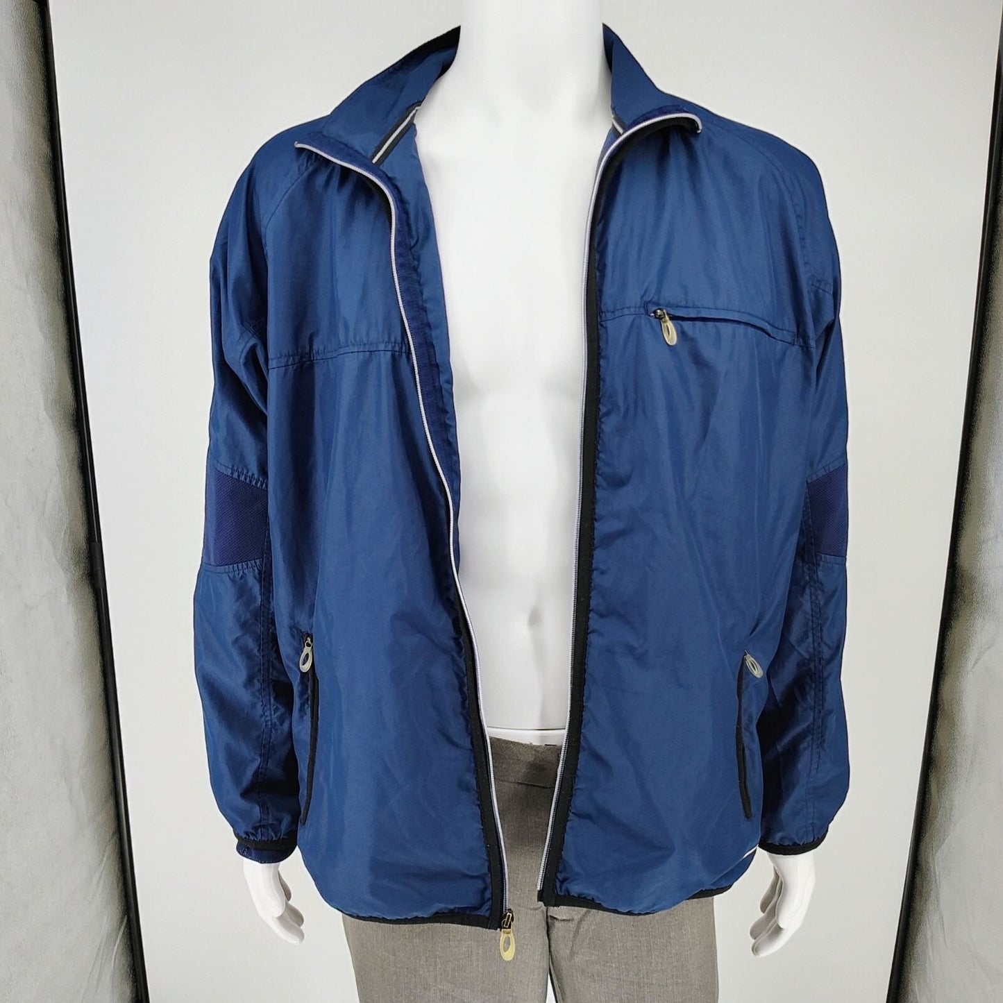 Nike Mens Blue Mesh-Lined Full-Zip Three Pocket Windbreaker Jacket (Medium)