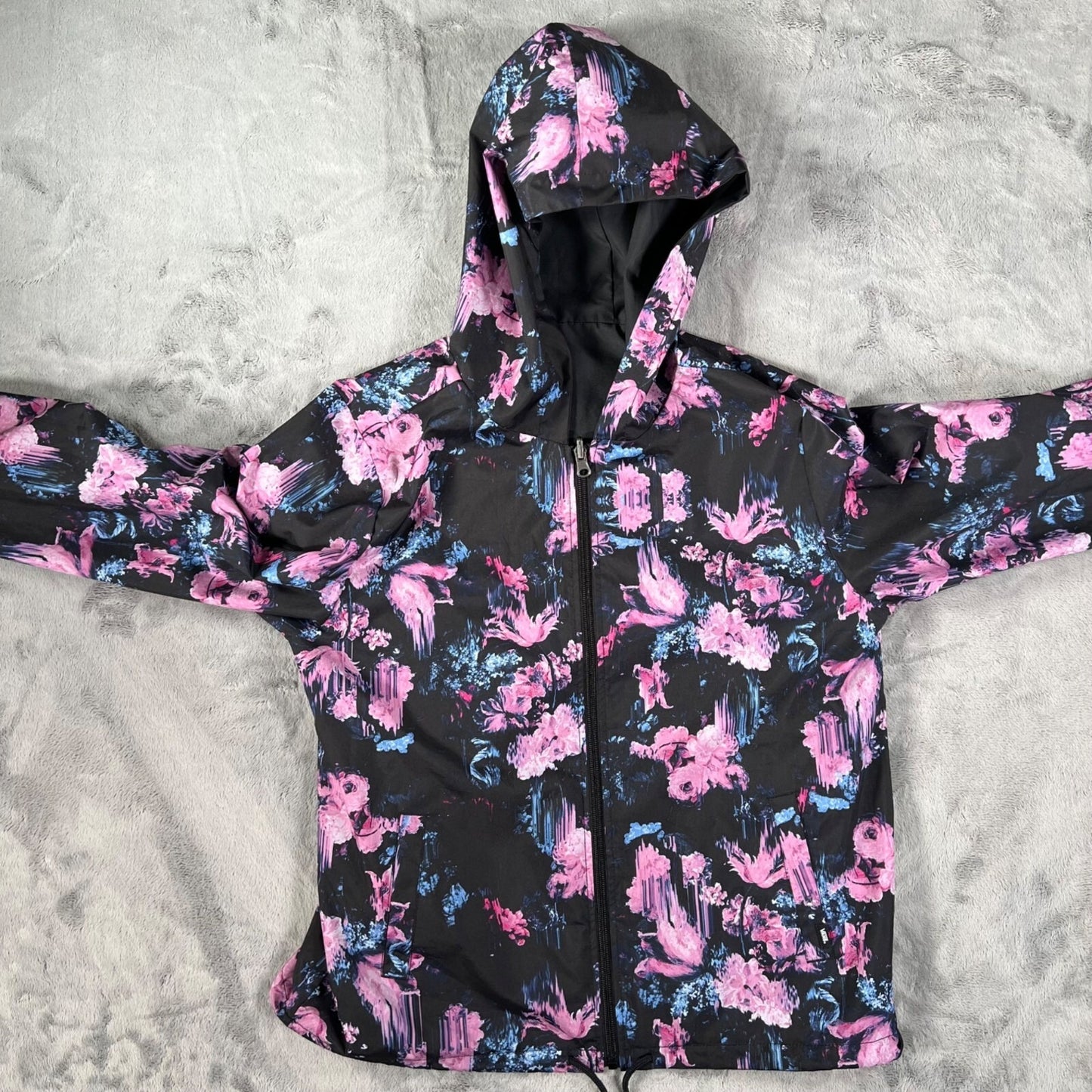 Vans Women's Mercy Black and Floral Reversible Hooded Jacket (Medium)
