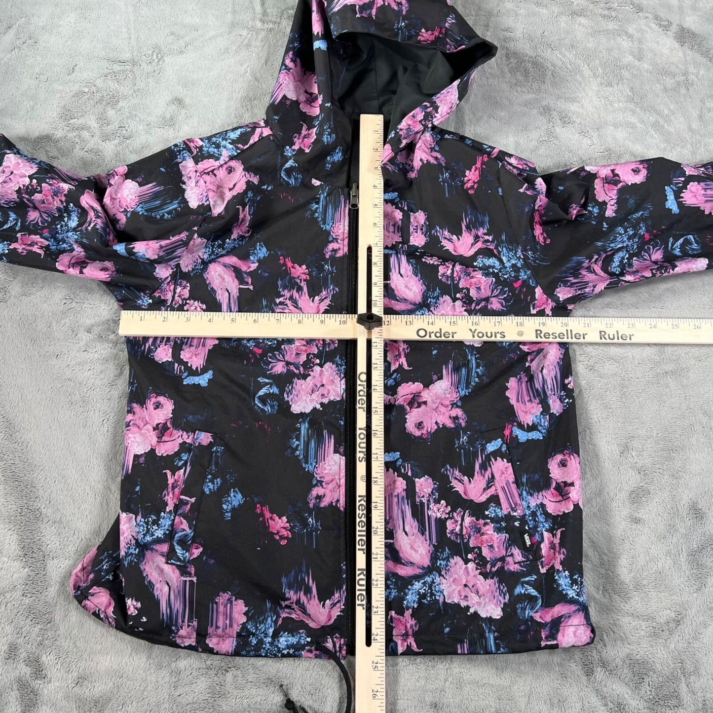 Vans Women's Mercy Black and Floral Reversible Hooded Jacket (Medium)
