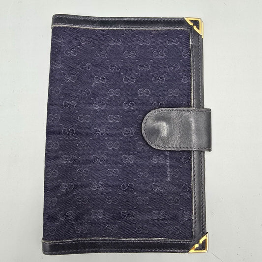 Gucci Blue Micro GG Logo Passport Cover with Gold Tone Corners *Fair Condition