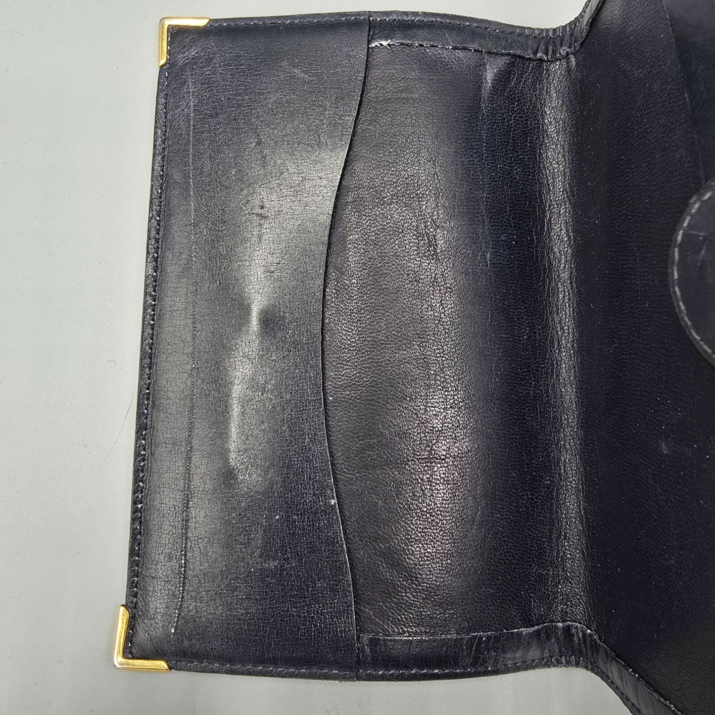 Gucci Blue Micro GG Logo Passport Cover with Gold Tone Corners *Fair Condition