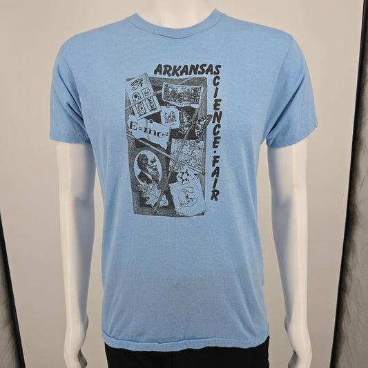 Vintage 1980s Screen Stars Light Blue Arkansas Science Fair Graphic T-Shirt (M)