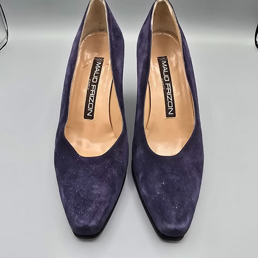Vintage Early 1990s Maud Frizon Paris Dark Blue/Purple Suede Pumps (EU37/US6.5)