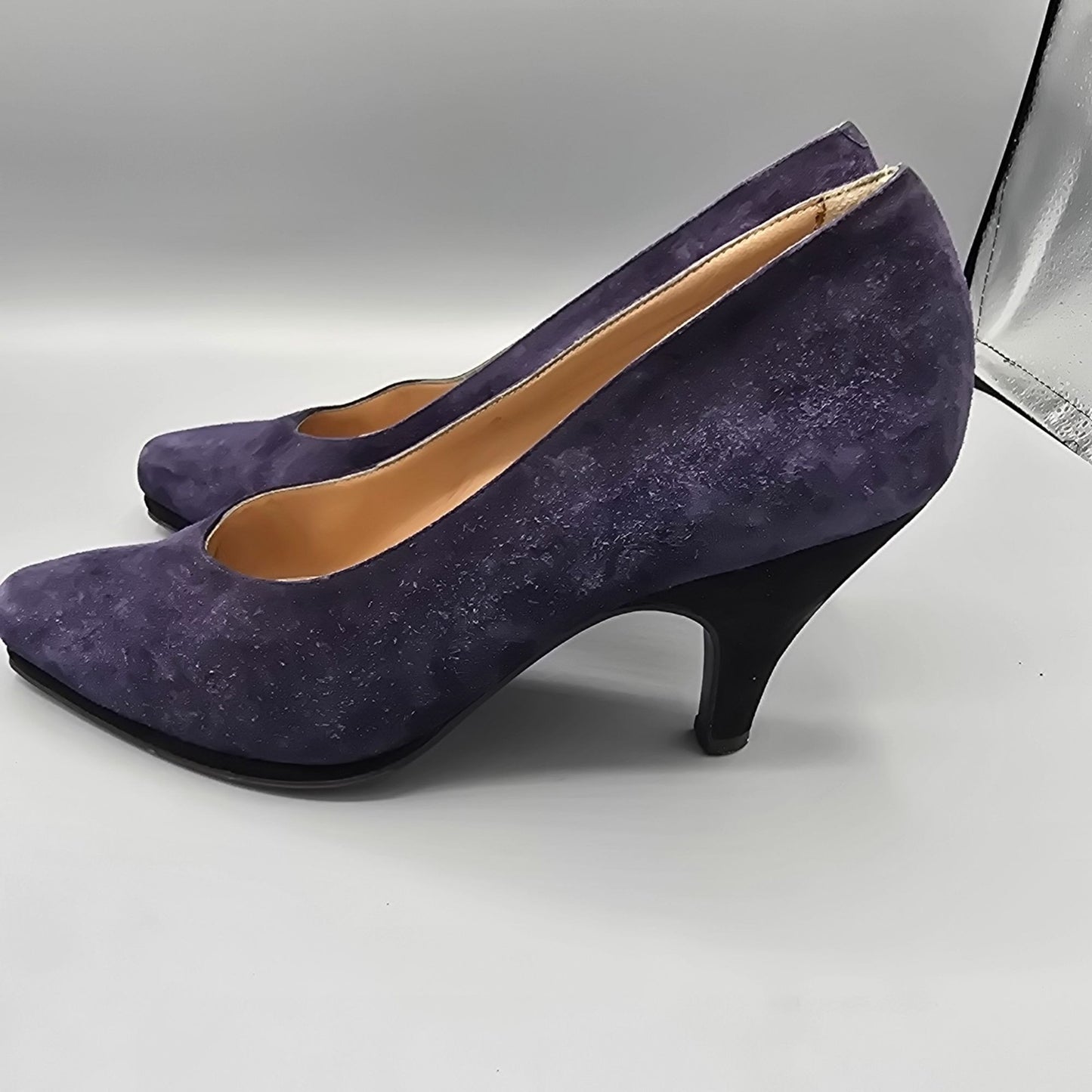 Vintage Early 1990s Maud Frizon Paris Dark Blue/Purple Suede Pumps (EU37/US6.5)