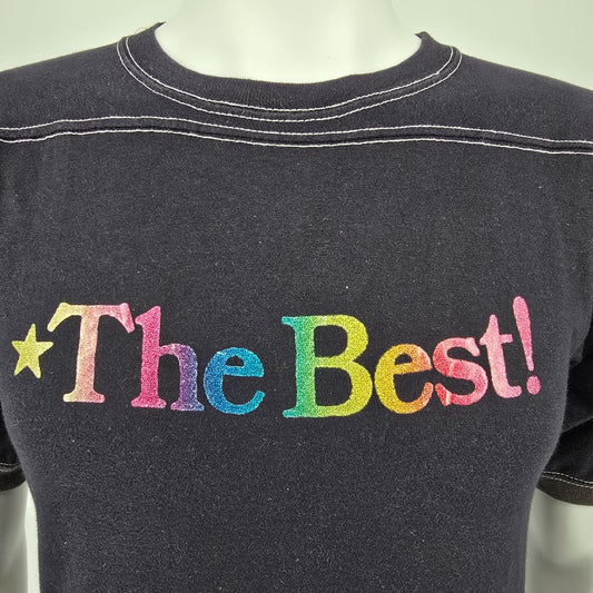 Vintage 1970s Sportswear "The Best!"/"Wanda Big Red" Glitter Iron On T-Shirt (S)